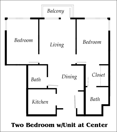Floor plan - Two bedroom with unit at center